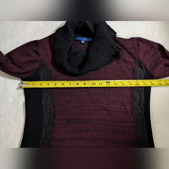 Apt 9 Sweater Lace Detail Cowl Neck Burgundy & Black Color Size Petite Medium - Picture 5 of 5